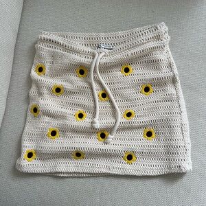 Zara Beige Crochet Mini Skirt with Yellow Floral Accents
